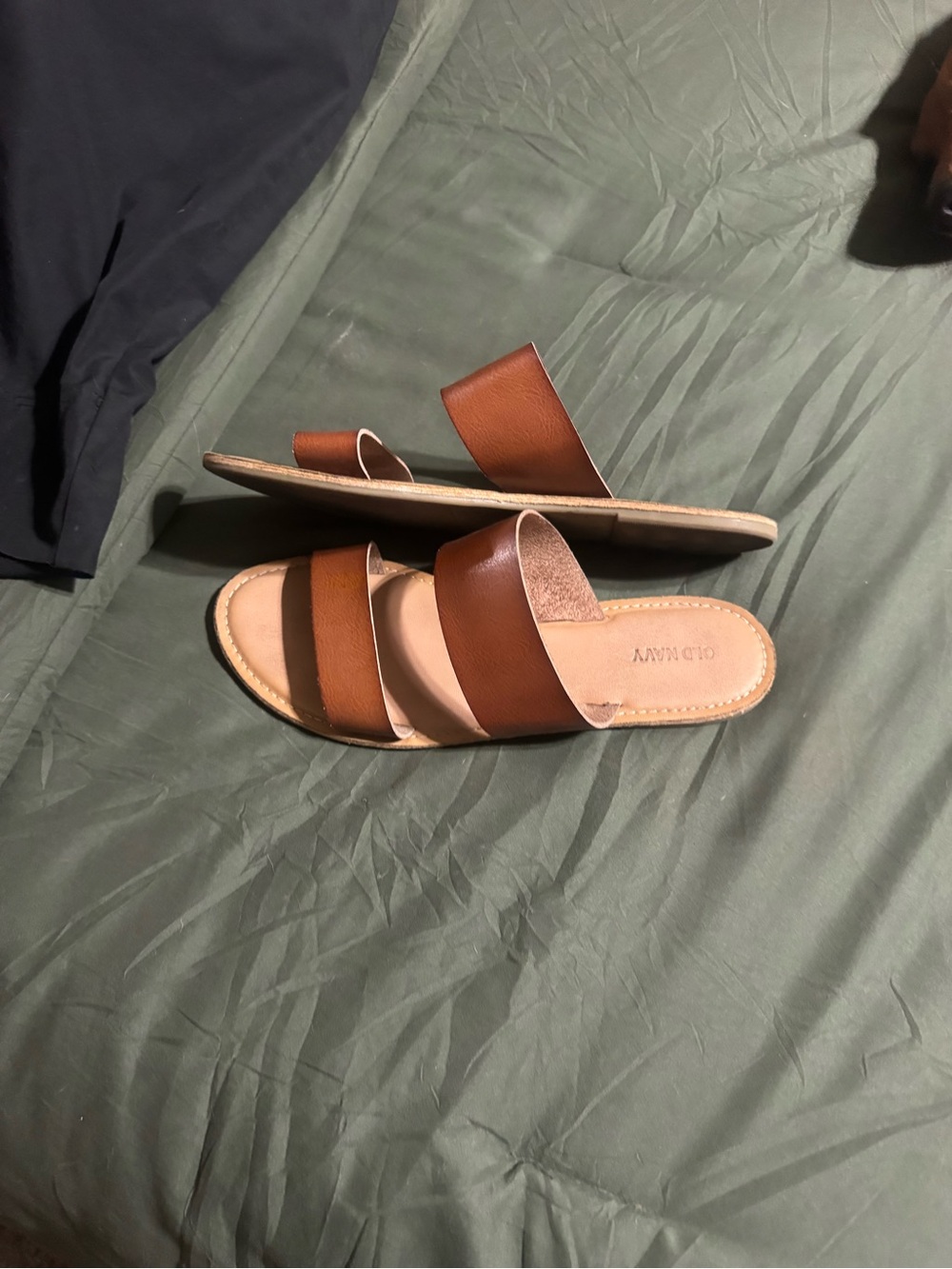 Old Navy Cognac Brown Double-Strap Slide Sandals